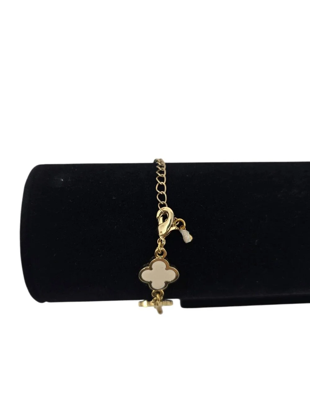Gold Tone Station Bracelet Clover Charms